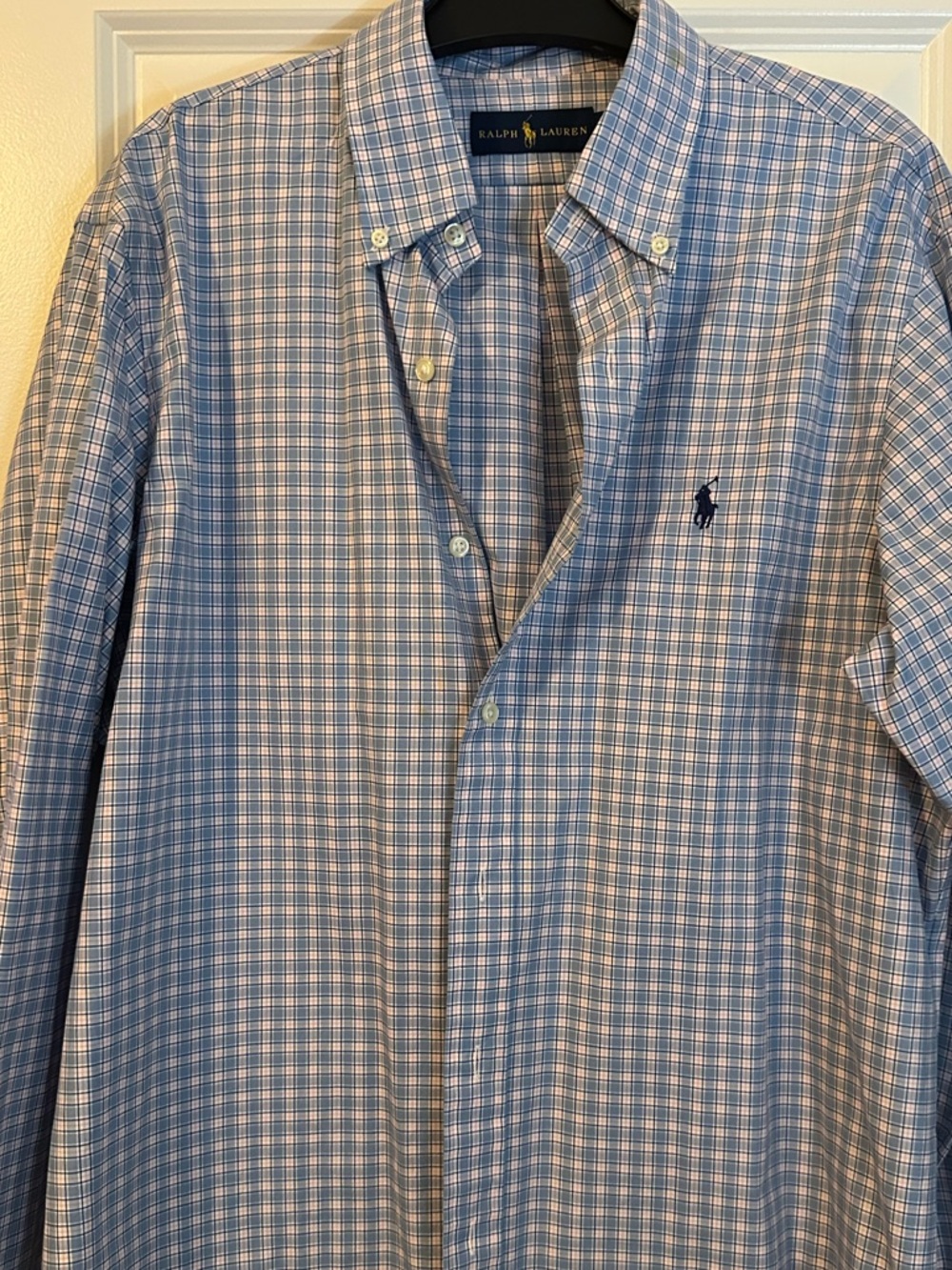 Ralph Lauren Blue and White Plaid Button-Down Shirt